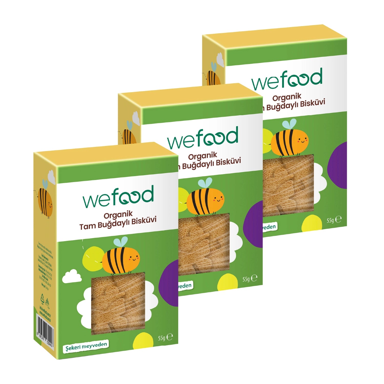 Wefood Kids Organik Tam Buğdaylı Bisküvi 55 gr 3'lü